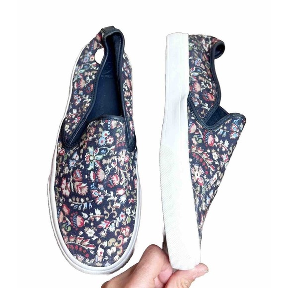 Tory Burch Navy Blue Floral Canvas Casual‎ Sneakers Women Sz 10 - Picture 7 of 10